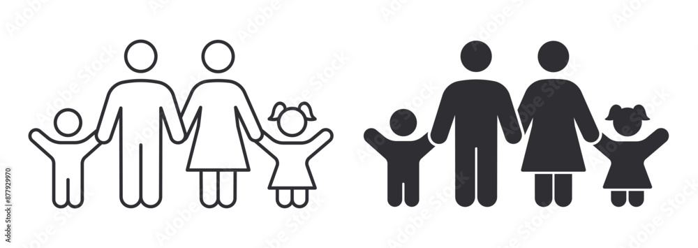 Fototapeta premium Icon of a family with parents and two children, emphasizing unity and family values. Vector illustration.