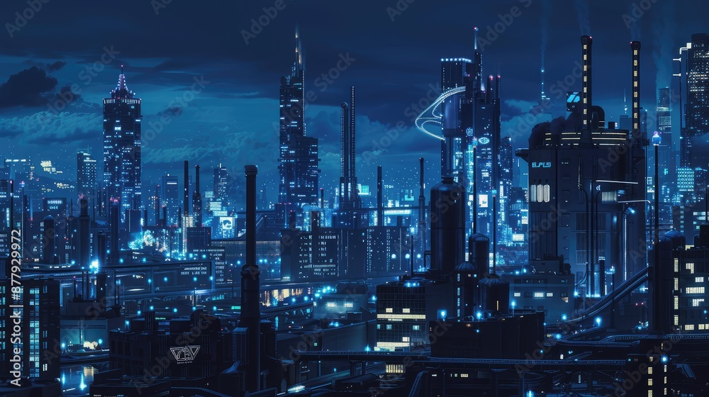 Fototapeta premium Futuristic Metropolis Skyline with Nighttime Glow
