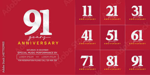 anniversary logotype set vector, white and yellow color for special day celebration