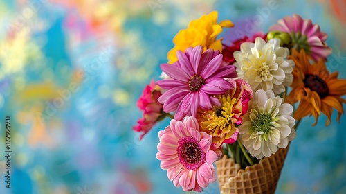 fresh flowers in ice cream cone