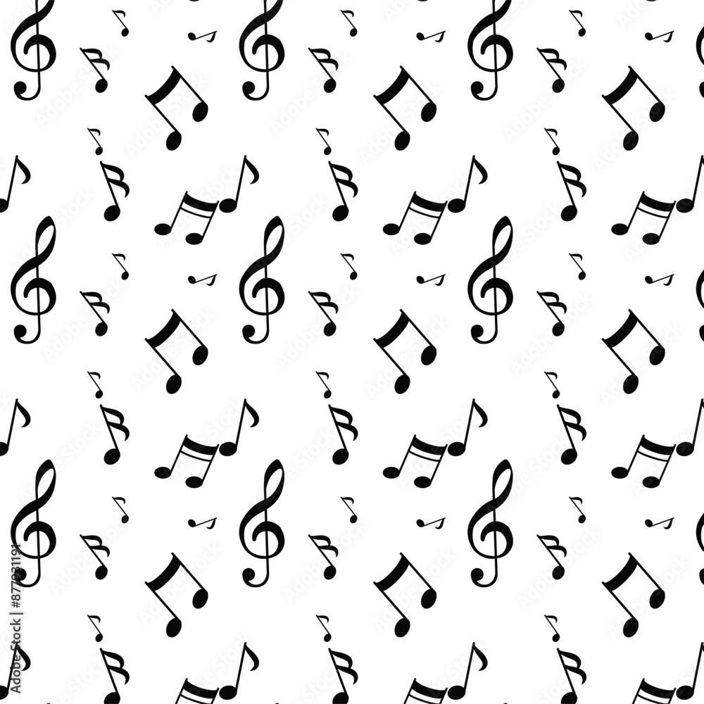 Music notes seamless pattern, Music note background, Seamless pattern design. Black musical notes in rounded corner style on transparent background, Pattern included swatches. Music notes seamless pattern, Music note background, Seamless pattern design. Black musical notes in rounded corner style on transparent background, Pattern included swatches.