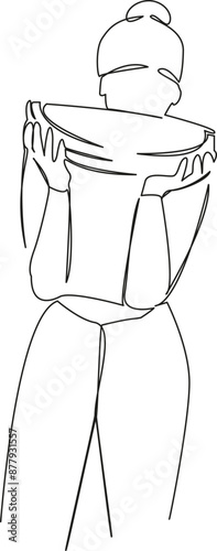 One continuous single drawing line art flat doodle  stretch out, watermelon, summer, girl, food, fruit, happy, young, slice, green. Isolated image hand draw contour on a white background
