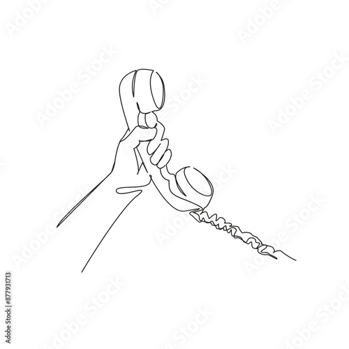 One continuous single drawing line art flat doodle  hand, communication, connection, old, phone, call, telephone, stretch out. Isolated image hand draw contour on a white background
