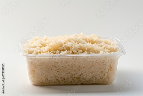 White rice in a plastic container photo