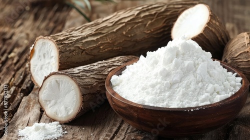 Fresh Cassava Roots with Tapioca Flour photo