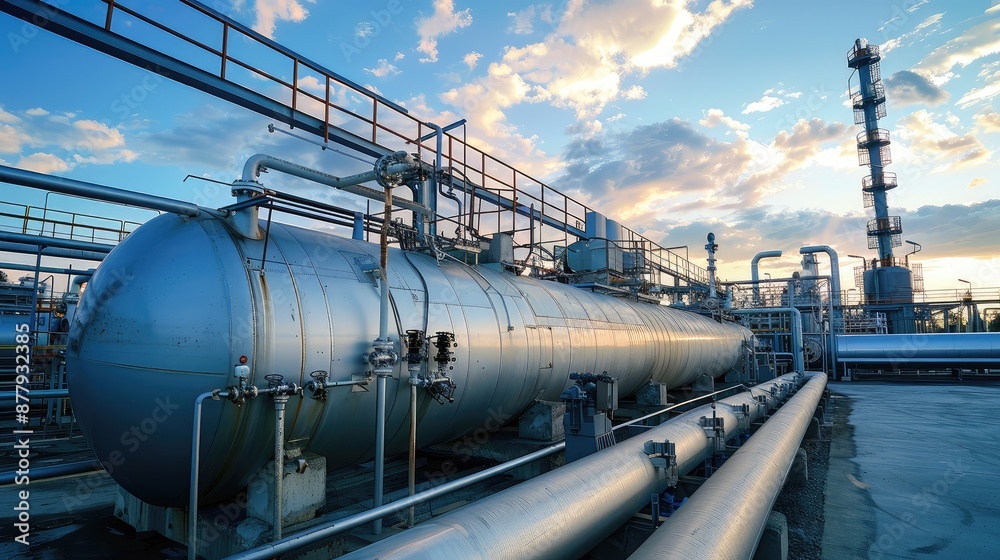 Naklejka premium Large Industrial Facility with Metal Tanks and Pipelines