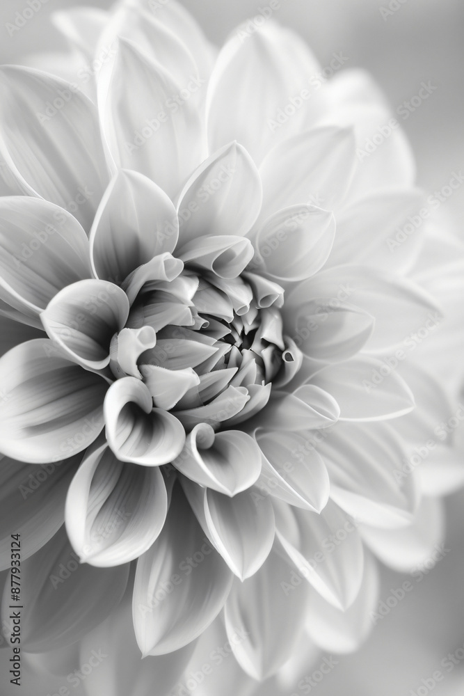 Fototapeta premium black and white macro photo of dahlia flower, highly detailed, close up,