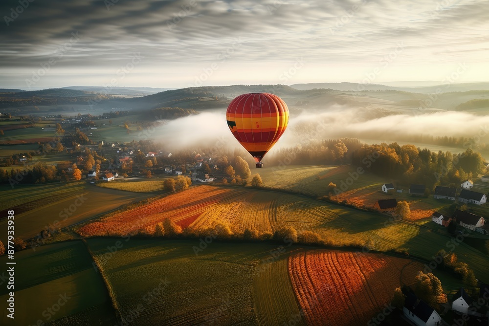 Obraz premium Scenic Hot Air Balloon Ride Over Countryside