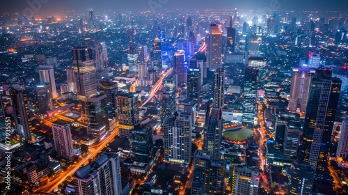 Wallpaper Mural An aerial view of a bustling cityscape at night, with twinkling lights and busy streets creating a vibrant urban tapestry Torontodigital.ca