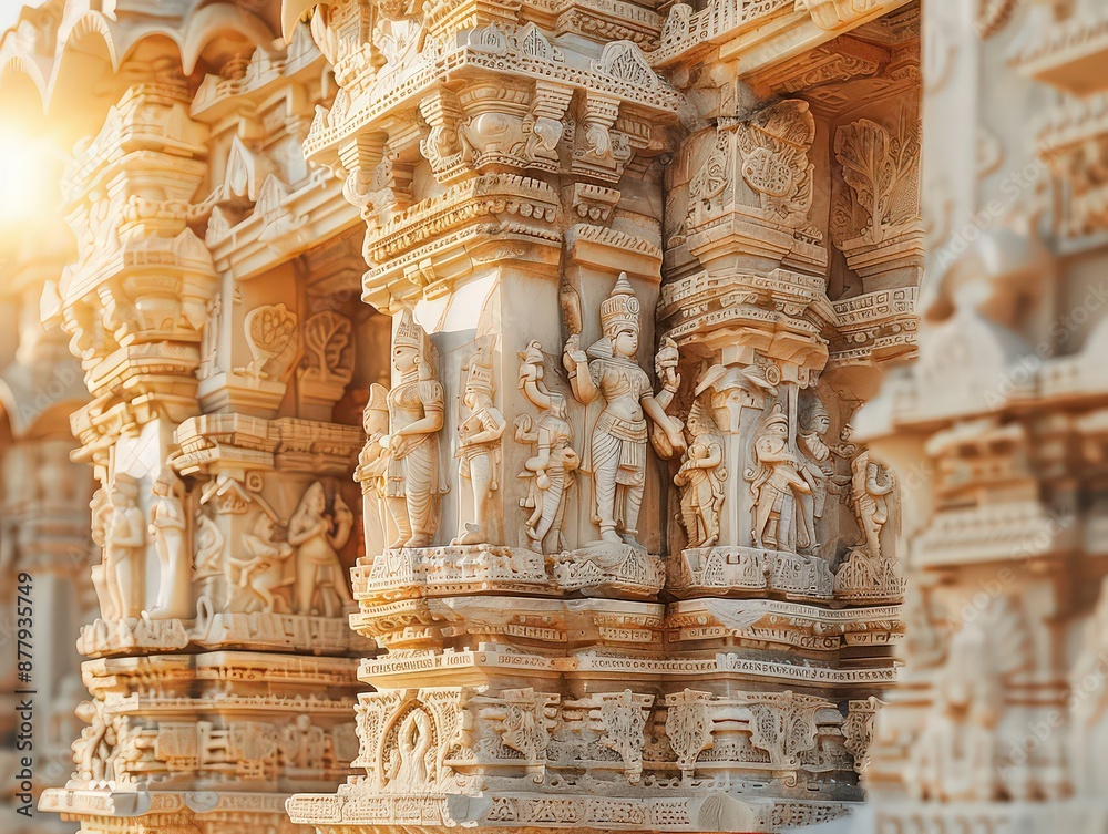 n architectural photograph of an ancient temple complex bathed in golden sunlight, with intricate carvings and statues depicting mythological deities, echoing centuries of spiritual heritage. n architectural photograph of an ancient temple complex bathed in golden sunlight, with intricate carvings and statues depicting mythological deities, echoing centuries of spiritual heritage.