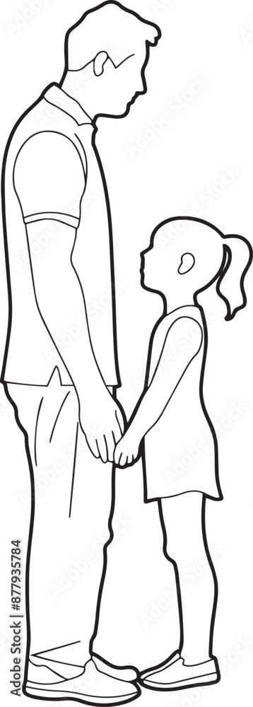 Dad and daughter black lined vector Dad and daughter black lined vector
