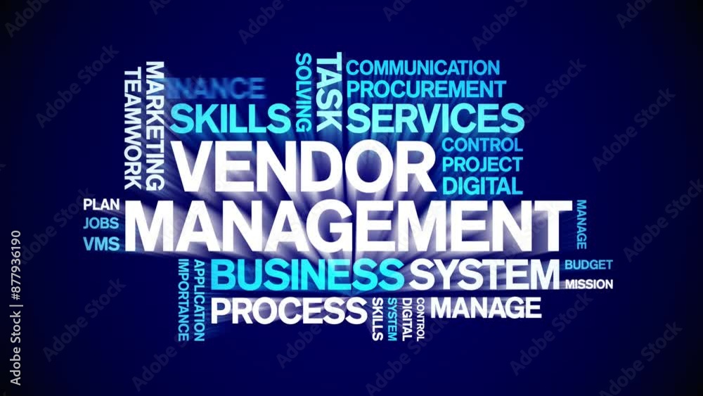 Vendor Management animated word cloud;text design animation tag kinetic typography seamless loop.
