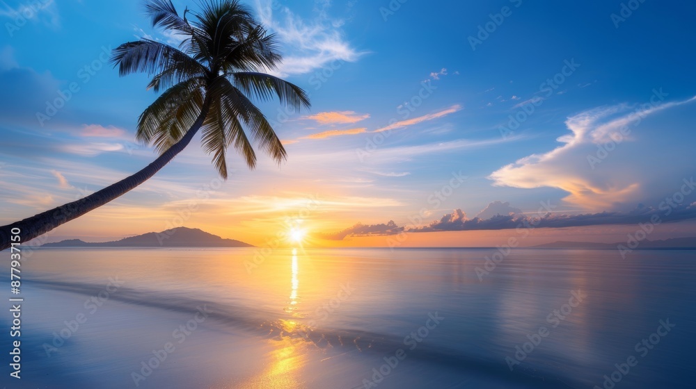 Stunning vacation horizon view, capturing a panoramic sunset over the ocean, tranquil and breathtaking scene, perfect for relaxation Stunning vacation horizon view, capturing a panoramic sunset over the ocean, tranquil and breathtaking scene, perfect for relaxation