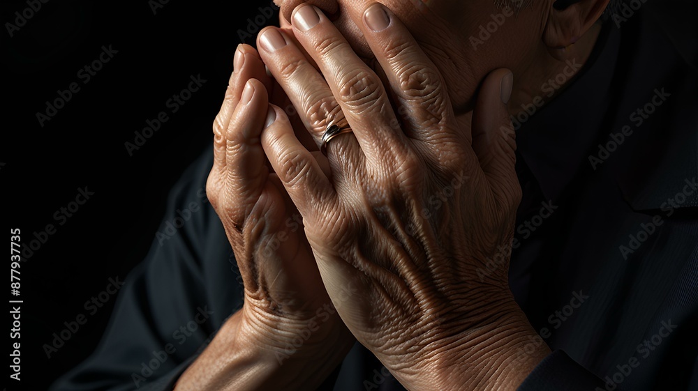 Fototapeta premium Illustration of praying hands with a dark background