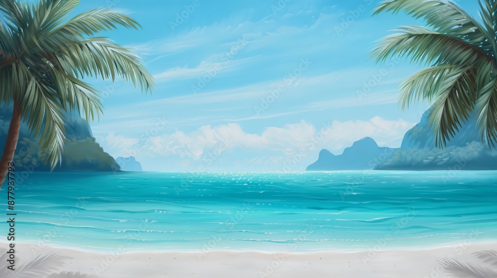 Tropical island paradise captured on canvas, bright and colorful depiction of a dream vacation, evoking a sense of tranquility and escape Tropical island paradise captured on canvas, bright and colorful depiction of a dream vacation, evoking a sense of tranquility and escape