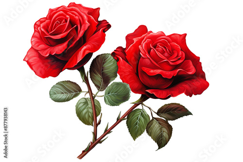 Double red roses PNG illustration with transparent background for floral design projects, romantic decor, and elegant botanical artworks photo