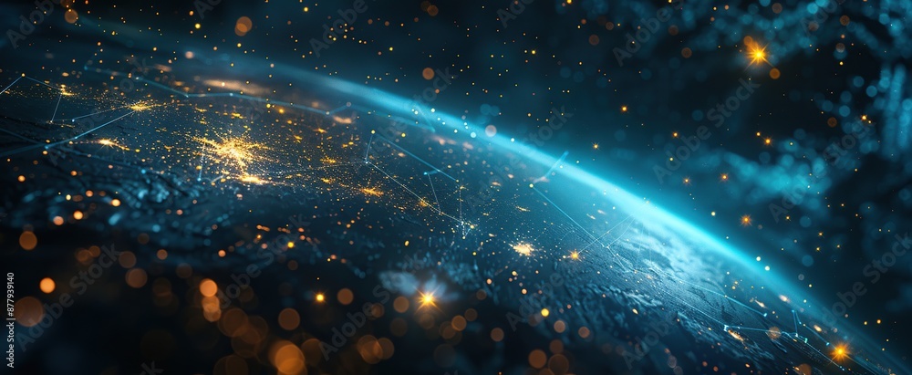 Obraz premium Global Network Connection and Earth's Illuminated Surface