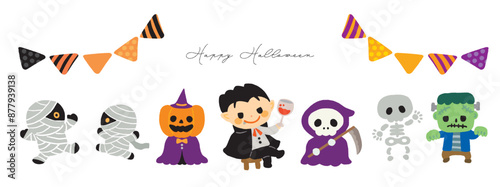 ハロウィンのモンスターたちのイラストセット