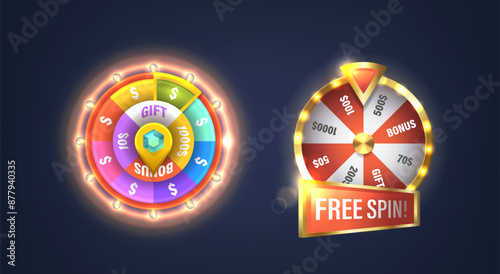 Two Vibrant Game Wheels Offering Various Rewards Such As Cash, Gifts, Bonuses And Free Spin Opportunity