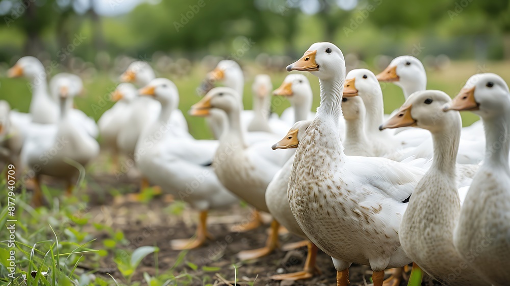 A flock of white ducks in a poultry farm free range ducks A flock of white ducks in a poultry farm free range ducks