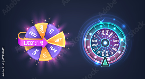 Colorful Spin Wheel Offering Various Prizes And Gifts Including Money And Bonuses. Vector Image Captures The Excitement