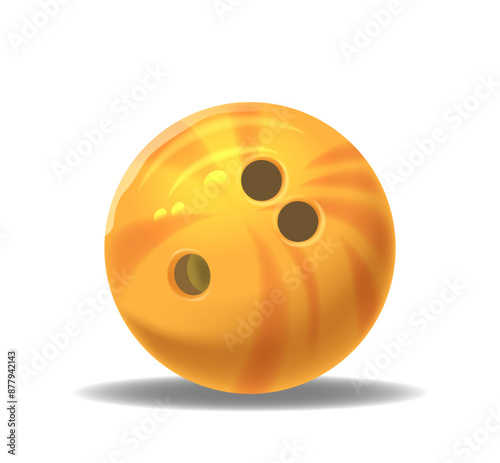 Realistic 3d Vector Illustration Of A Bright Yellow Bowling Ball With Three Finger Holes And Shadow