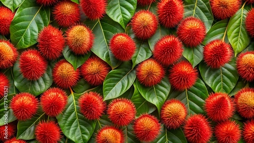 Seamless pattern of Bixa orellana (annatto, achiote).