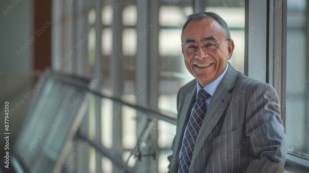 Confident Senior Businessman Smiling in Office Setting Confident Senior Businessman Smiling in Office Setting