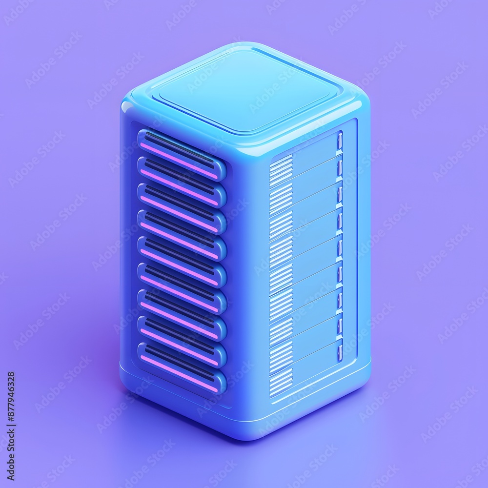 Futuristic glowing data server on a violet background, representing modern technology and digital storage in a minimalistic style. Futuristic glowing data server on a violet background, representing modern technology and digital storage in a minimalistic style.
