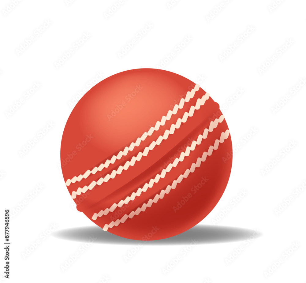 Red Cricket Ball With Seams Isolated On White Background. Vector Illustration Evoking Concepts Of Sports, Competition Red Cricket Ball With Seams Isolated On White Background. Vector Illustration Evoking Concepts Of Sports, Competition