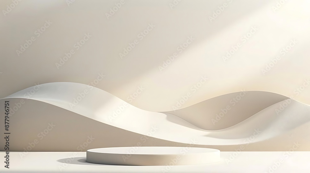 Abstract Background Illustration with White Circular Platform and Wavy Curves Abstract Background Illustration with White Circular Platform and Wavy Curves