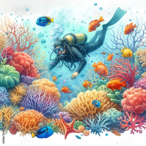 Watercolor OceanVista Coral World