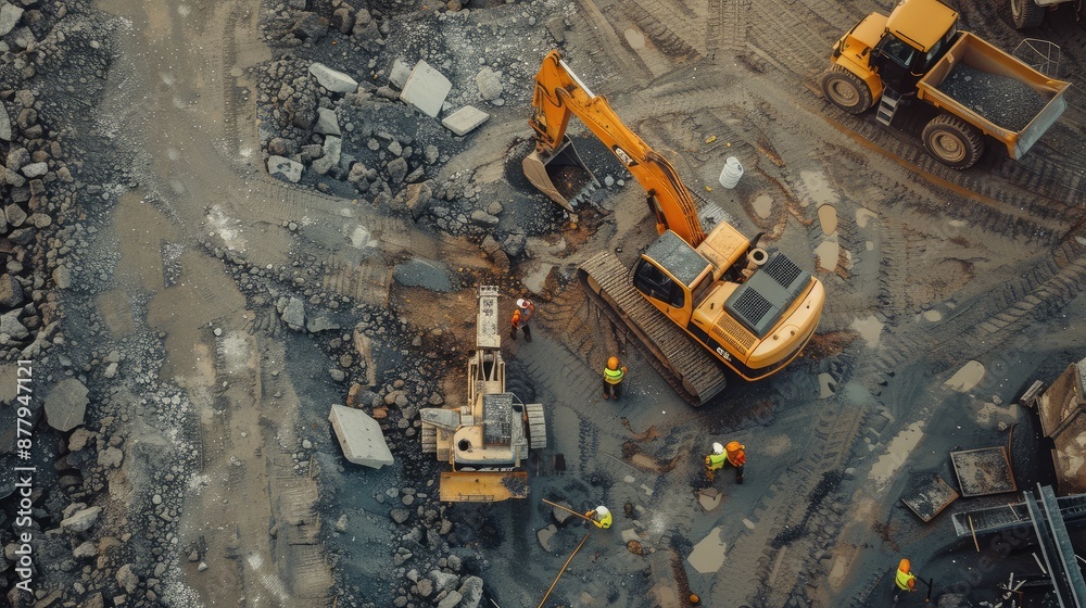 Aerial View of Construction Site with Heavy Machinery Aerial View of Construction Site with Heavy Machinery