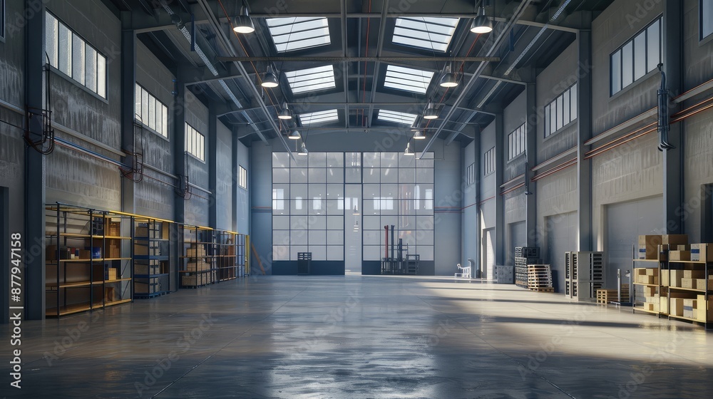 Spacious Modern Warehouse Interior with Shelves Spacious Modern Warehouse Interior with Shelves