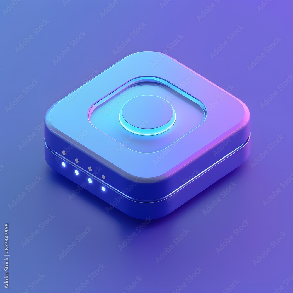 Futuristic smart device with LED lighting on a purple gradient background, showcasing modern technology and sleek design. Futuristic smart device with LED lighting on a purple gradient background, showcasing modern technology and sleek design.