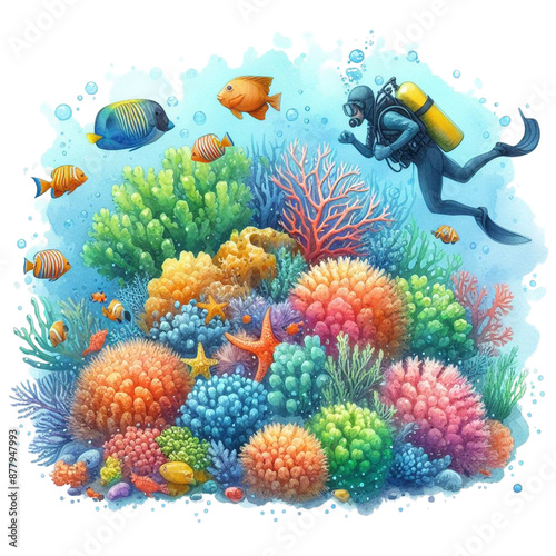 Watercolor OceanVista Coral World