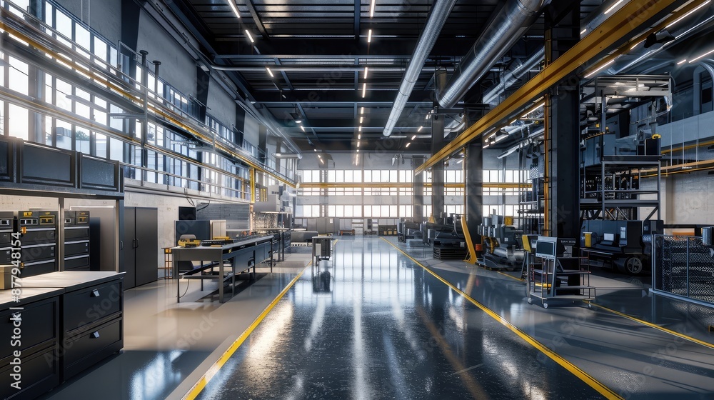 Modern Industrial Factory Interior with Equipment Modern Industrial Factory Interior with Equipment