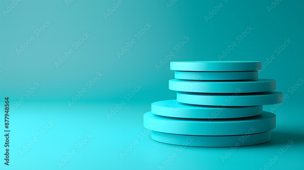 Teal Blue Object Minimalistic blue circular objects stacked on teal background, perfect ...
