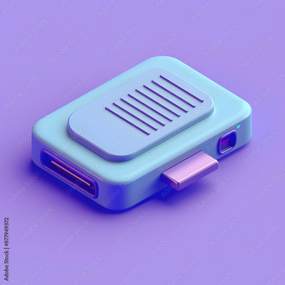 Modern USB-C adapter in a sleek blue design on a vibrant purple background, showcasing contemporary tech aesthetics. Modern USB-C adapter in a sleek blue design on a vibrant purple background, showcasing contemporary tech aesthetics.