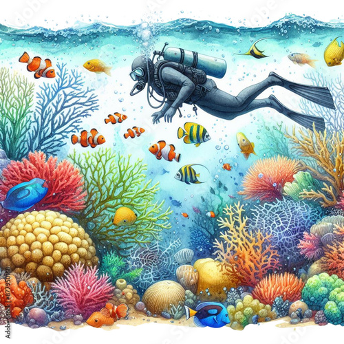 Watercolor OceanVista Coral World