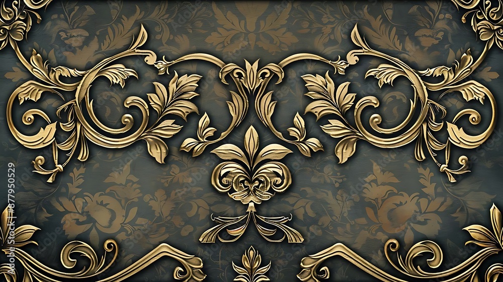 Golden Floral Pattern on Dark Background - Illustration Golden Floral Pattern on Dark Background - Illustration