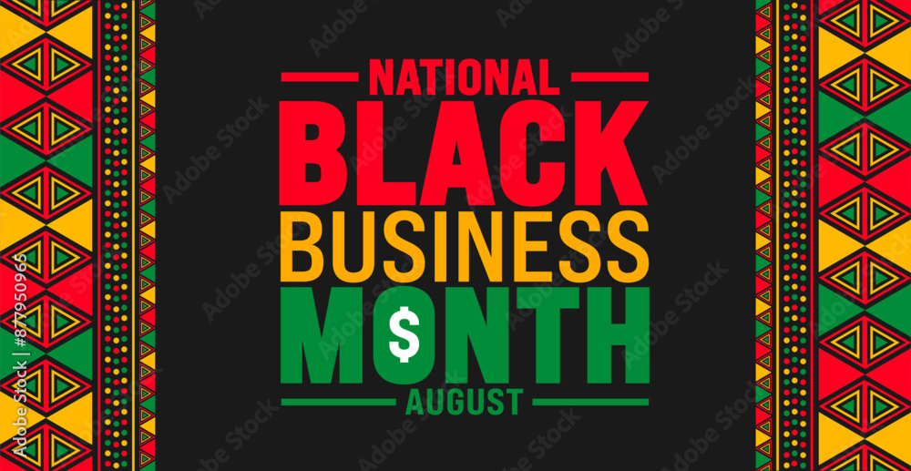 Fototapeta premium Black Business Month geometric shape pattern background is observed every year in August. Holiday concept. Template for background, banner, card, poster, placard, design template.