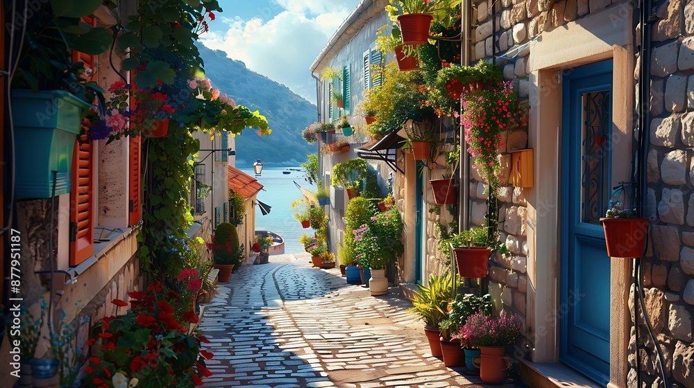 Fototapeta premium Decorated tiny street in the croatian coastline