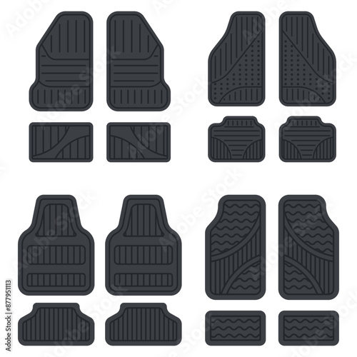 Car mats and carpets vector cartoon set isolated on a white background.