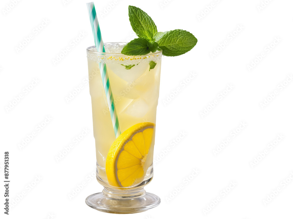 Mauritanian Zrig in tall glass garnished with slice of lemon and sprig of mint Mauritanian Zrig in tall glass garnished with slice of lemon and sprig of mint