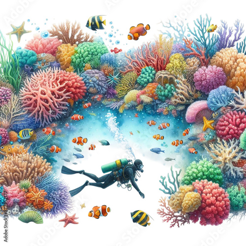 Watercolor OceanVista Coral World