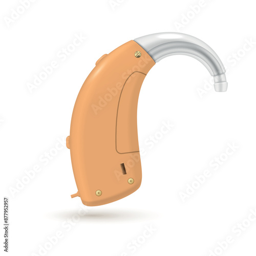 Hearing aid for deaf person disabled medical beige device realistic vector illustration
