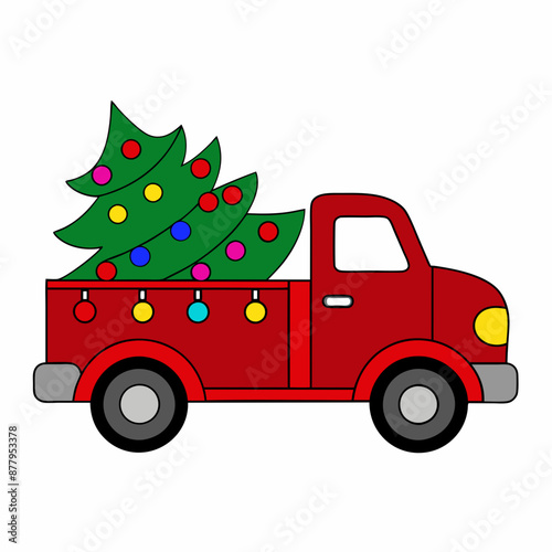 Festive Pickup Truck Christmas and New Year Vector Illustration © CreativeDesigns