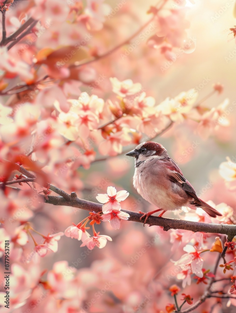 A small bird sits comfortably on the branch of a tree, surrounded by leaves and possibly other branches A small bird sits comfortably on the branch of a tree, surrounded by leaves and possibly other branches