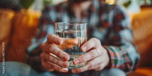 Wallpaper Mural A photo of a man's hand holding a glass of water while sitting and toasting in a living room. Torontodigital.ca